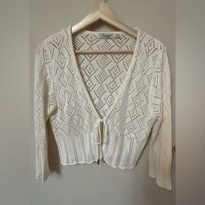Vintage Cream Knit Cardigan with Tie Front and bead detail